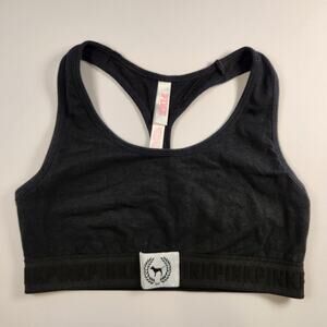 Victoria's Secret PINK Black Stretch Cotton Racerback Sports Bra - Medium